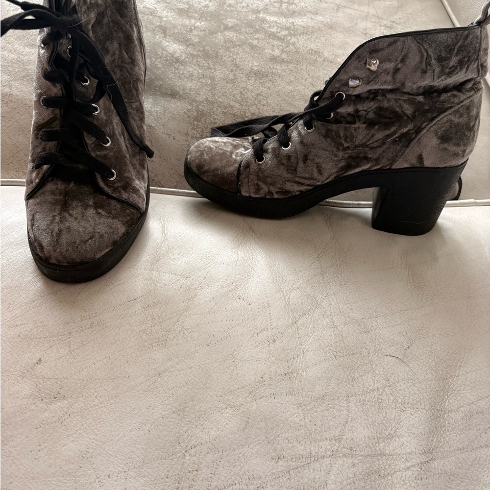Steve Madden Crushed Velvet  Lace-Up Ankle Boots